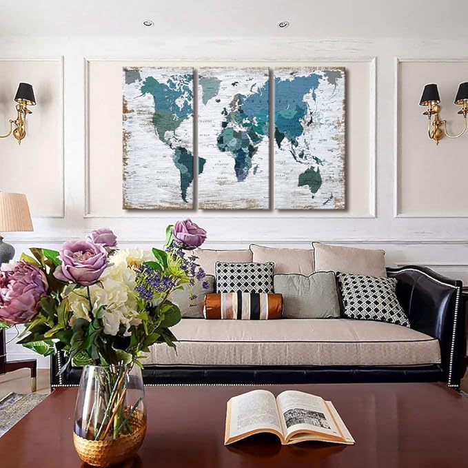 ZEYDRT Teal blue Wall Art Watercolor Abstract Wall Decal Large Office Canvas Wall Art 24in x48in x3 Painting for Bedroom Decoration for Living Room 3 piece Blue Artwork for Walls