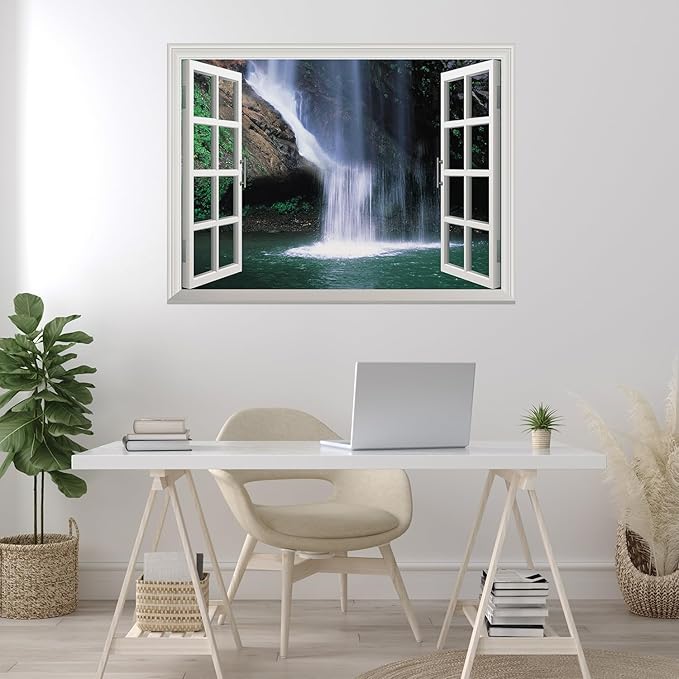 wall26 Grand Waterfall Open Window Mural Wall Sticker - 24"x32"