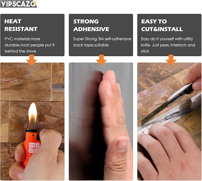 Yipscazo Peel and Stick backsplash 3 x 6 Inches 3D PVC Composite Wall Tile Stick on Backsplash Tile for Kitchen Bathroom, Laundry Room, Fireplace(Copper, 2 Pieces)
