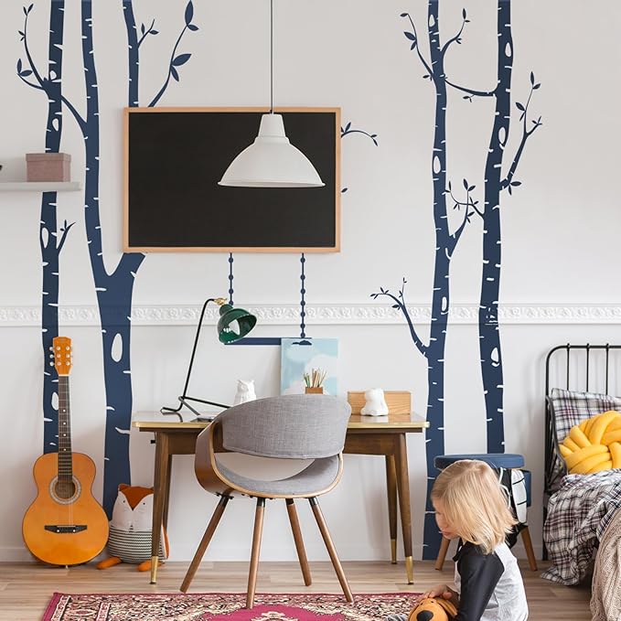 Yeysynana Large Tree Wall Decals Huge Size Birch Tree Forest Wall Art Peel and Stick DIY Wall Stickers for Nursery Kids Bedroom Living Room Wall Decor (Blue)