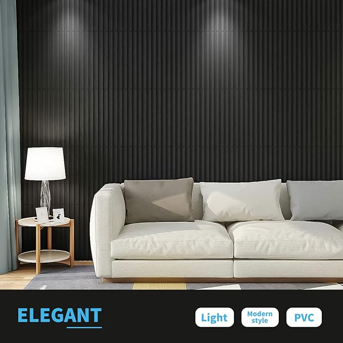 Art3d Slat Wall Panel, 3D Fluted Textured Panel 12-Tile 19.7 x 19.7in. - Cover 32 Sq.Ft., Black