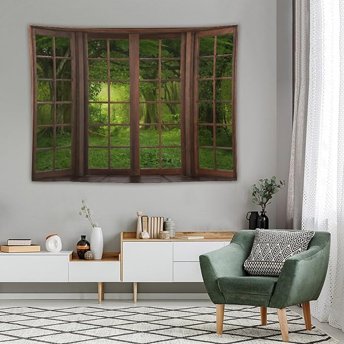 ZhiRain Landscape Forest Tapestry Wall Hanging Tropical Jungle Green Trees Foliage Woodland Nature Tapestries Home Decor for Living Room Bedroom Apartment Farmhouse Dorm 60"x80"