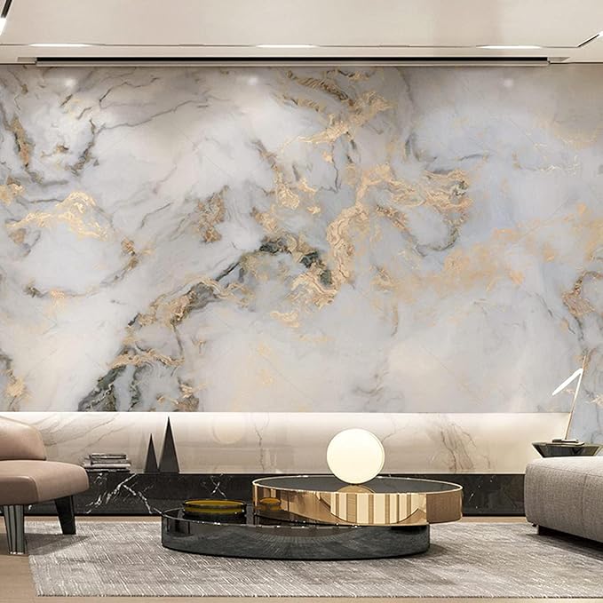 YTTBDBD Simple Marble Photos Not Peel n' Stick Wallpaper, Gilt Texture Removable Large Living Room Mural,for Boys Girls Bedroom TV Backdrop Decor-not Self-Adhesive-135 W x 106.3" H/343x270cm-Silk