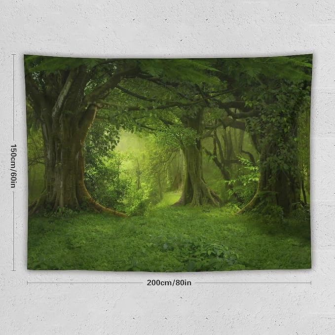 ZhiRain Landscape Forest Tapestry Wall Hanging Tropical Jungle Green Trees Foliage Woodland Nature Tapestries Home Decor for Living Room Bedroom Apartment Farmhouse Dorm 60"x80"