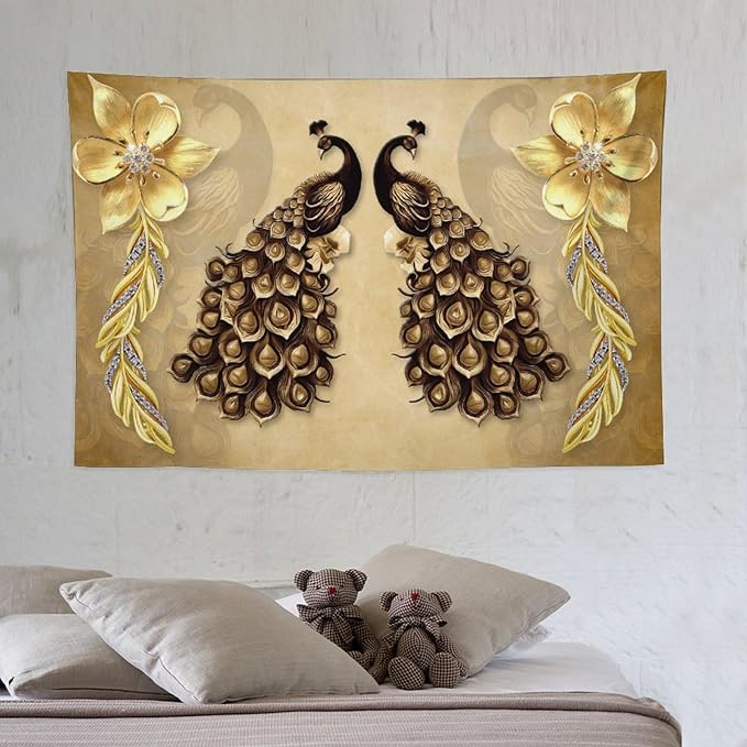 ZhiRain Gold Peacock Tapestry Wall Hanging Vintage Bird Rustic Animal Elegant Flower Luxury Tapestries Home Decor for Living Room Bedroom Farmhouse Apartment Dorm 40"x60"