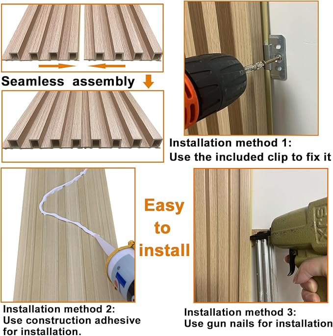 YLL YLL 6-Pack Slat Wall Panel with 2 Trims Wood Grain Slat Wall 96" x 6.2" WPC Slats 3D Wall Panels Walnut Grille