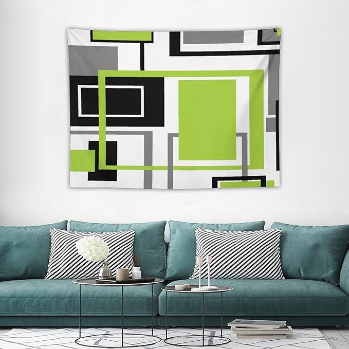 ZhiRain Modern Green Tapestry Wall Hanging Geometric Green Gray Black Tapestries Home Decor for Living Room Bedroom Farmhouse Apartment Dorm 30"x40"