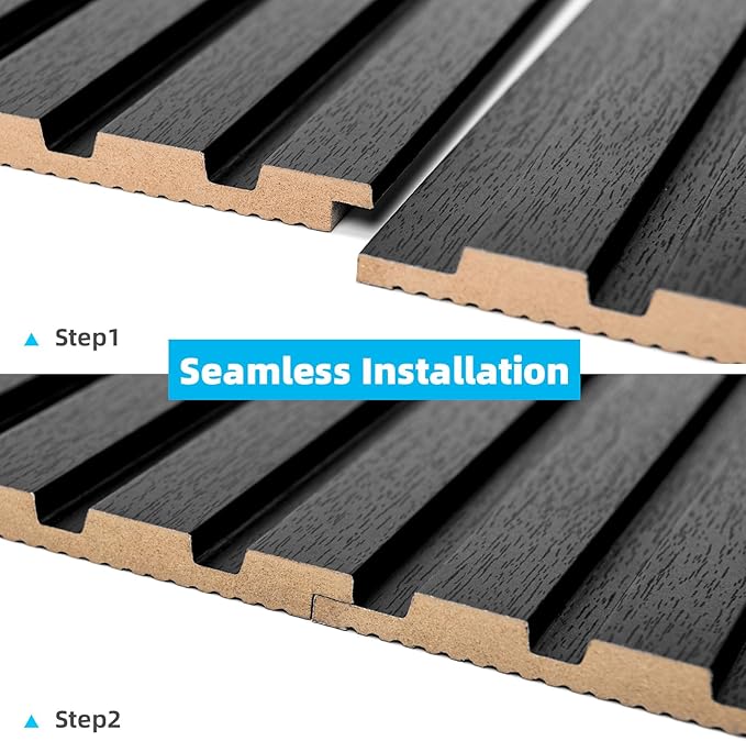 Art3d 6-Pieces Wood Slat Panels for Stylish Interior Decor and Ceiling Decoration, MDF 3D Textured Panel for Ceiling and Wall,Size 94.6 x 7.4 in-Matte Black