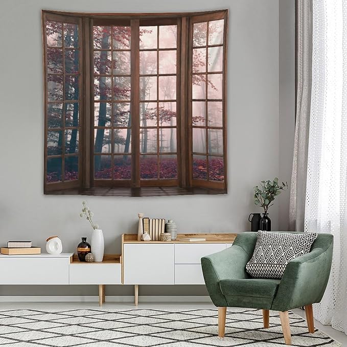 ZhiRain Forest Landscape Tapestry Wall Hanging Autumn Mystic Foggy Fall Nature Scenery Woods Wild Trees Tapestries Home Decor for Living Room Bedroom Apartment Farmhouse Dorm 60"x60"