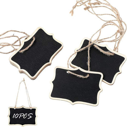 10 Pcs Mini Chalkboard Signs for Food Reusable Small Hanging Chalk Board Sign Erasable, Double-Sided Food Labels for Party Buffet Wooden Name Tags for Message Board Signs, Price, Plants Black