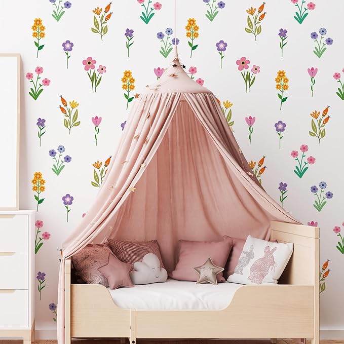 Zonon 6 Pcs Flowers Wall Decals Stickers Vinyl Removable Peel and Stick Colorful Dragonflies Floral Wall Murals Decor for Bedroom Living Room Nursery(Small Flower)