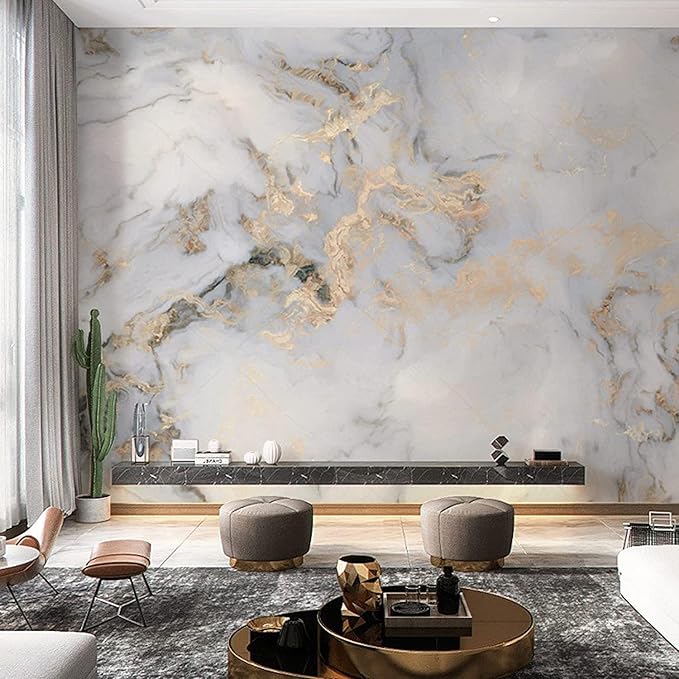 YTTBDBD Simple Marble Photos 3D Wall Mural Decoration, Gilt Texture Support Customization Wallpaper Large for Living Room Bedroom Office Study-not Self-Adhesive-144 W x 100" H/365x254cm-Silk