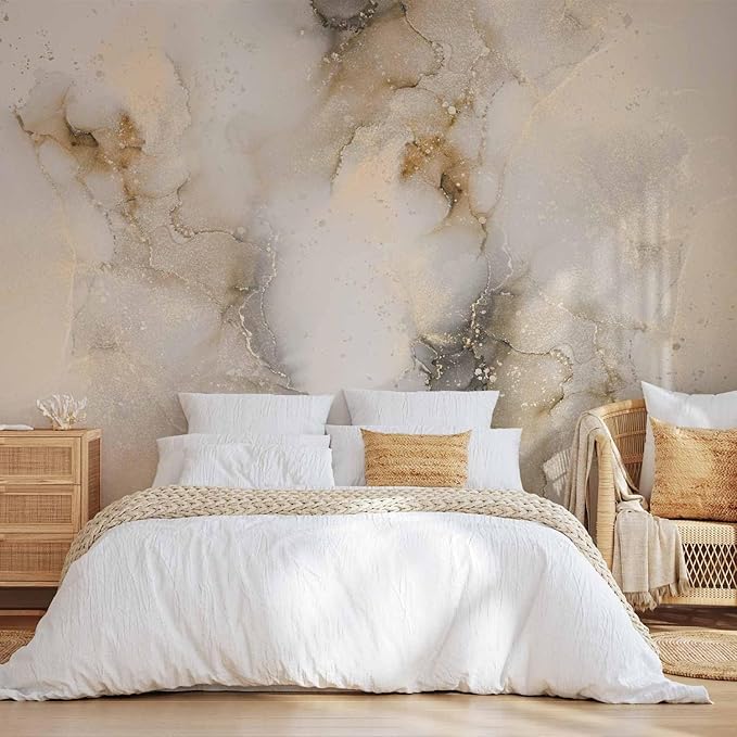 artgeist Wall Mural Abstract 116x83 in - Peel and Stick Self-Adhesive Wallpaper Removable Large Sticker Foil Wall Decor Print Design Mural Beige White Marble f-C-10058-a-a