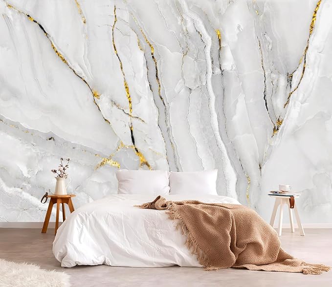 YQWDMX - Grey and White Marble Peel and Stick Wallpaper Mural for Living Room and Bedroom ZY02 L