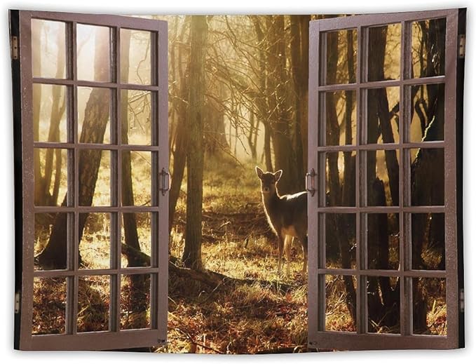 ZhiRain Forest Tapestry Wall Hanging Natural Forest And Deer at Sunset Pattern Tapestries Home Decor for Living Room Bedroom Apartment Farmhouse Dorm 30"x40"