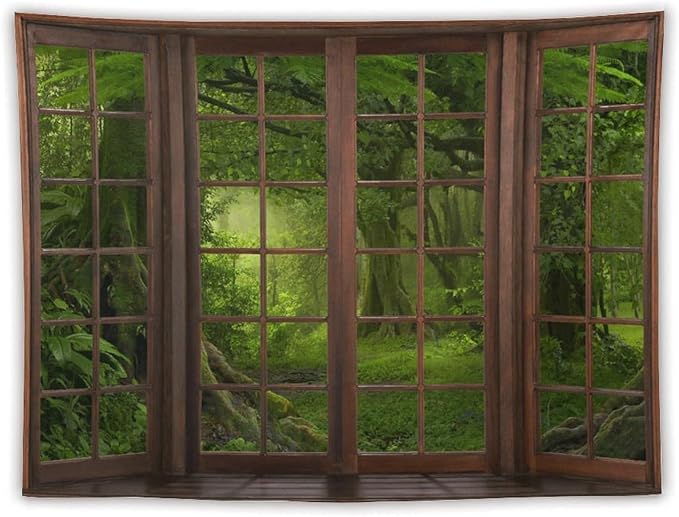 ZhiRain Misty Forest Landscape Tapestry Wall Hanging Green Tree in Jungle Forest Nature Scenery Woodland Tapestries Home Decor for Living Room Bedroom Farmhouse Apartment Dorm 60"x80"