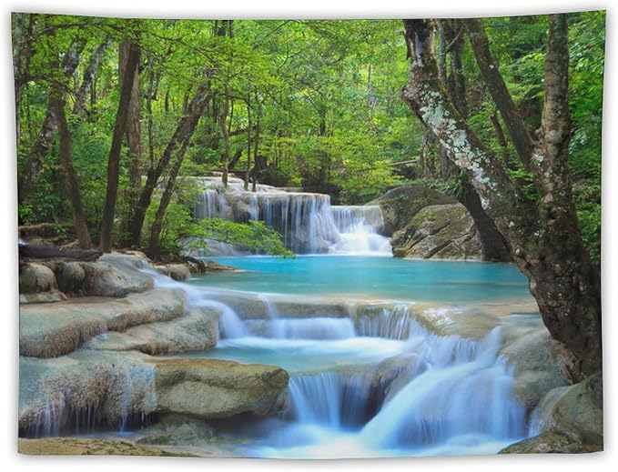 ZhiRain Waterfall Tree Tapestry Wall Hanging Natural Scenery Forest Garden Spring Stone River Tapestries Home Decor for Living Room Bedroom Apartment Farmhouse Dorm 30"x40"