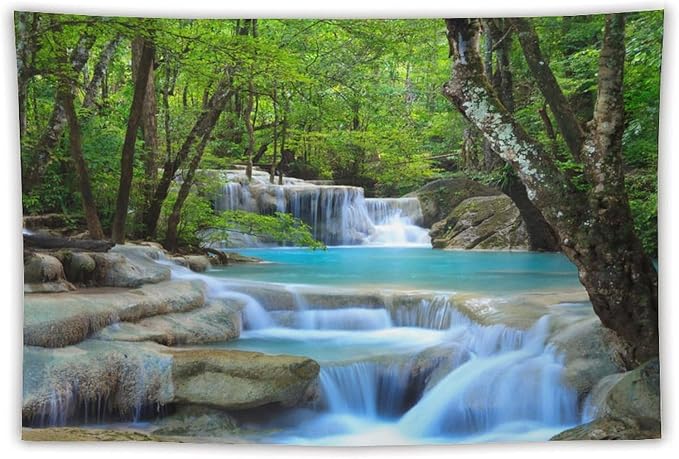ZhiRain Waterfall Tree Tapestry Wall Hanging Natural Scenery Forest Garden Spring Stone River Tapestries Home Decor for Living Room Bedroom Apartment Farmhouse Dorm 40"x60"