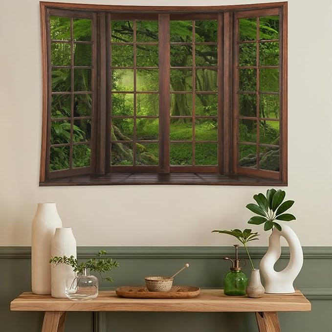 ZhiRain Misty Forest Landscape Tapestry Wall Hanging Green Tree in Jungle Forest Nature Scenery Woodland Tapestries Home Decor for Living Room Bedroom Farmhouse Apartment Dorm 60"x90"