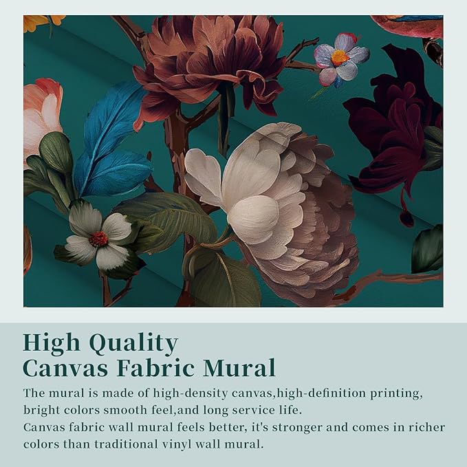 Zeeko Blue Floral Mural Peel and Stick Wallpaper Removable Vintage Wallpaper Large Art Decor for Bedroom Livingroom Home 118'' x 65''