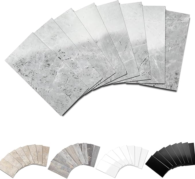 Yipscazo Peel and Stick backsplash 3 x 6 Inches 3D PVC Composite Wall Tile Stick on Backsplash Tile for Kitchen Bathroom, Laundry Room, Fireplace(Polished Gray, 160 Pieces)