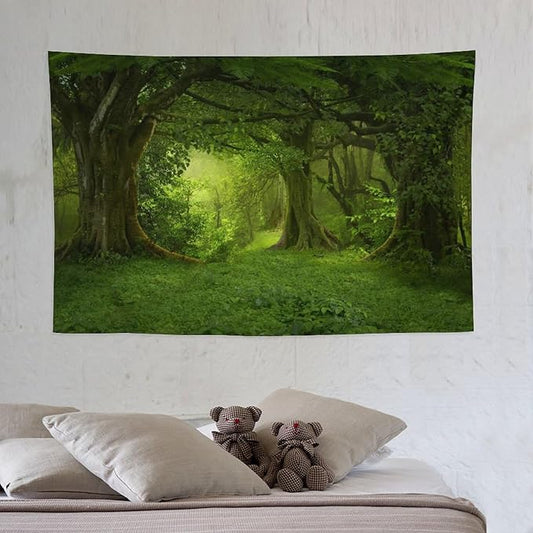 ZhiRain Landscape Forest Tapestry Wall Hanging Tropical Jungle Green Trees Foliage Woodland Nature Tapestries Home Decor for Living Room Bedroom Apartment Farmhouse Dorm 40"x60"