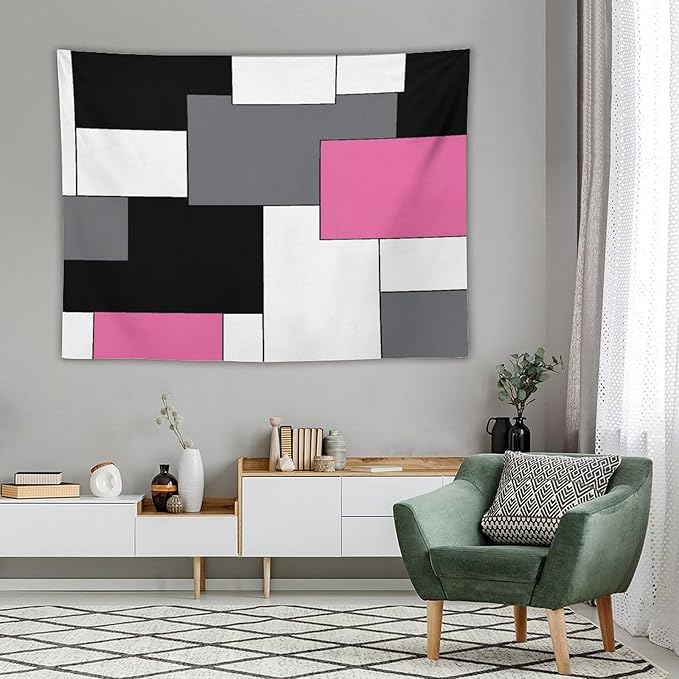 ZhiRain Pink,Black,White,Grey Tapestry Wall Hanging Geometry Pattern Digital Print Multicolor Tapestries Home Decor for Living Room Bedroom Farmhouse Apartment Dorm 60"x80"