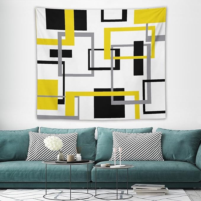 ZhiRain Yellow Black Geometric Tapestry Wall Hanging Neutral Abstract Modern Tapestries Home Decor for Living Room Bedroom Apartment Farmhouse Dorm 50"x60"