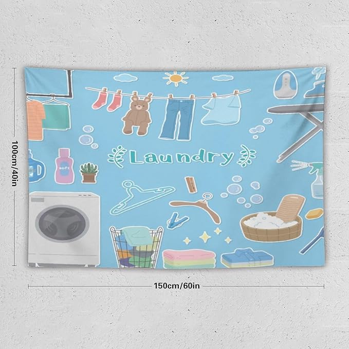 ZhiRain Laundry Room Tapestry Wall Hanging Vintage Funny Farmhouse Rustic Tapestries Home Decor for Living Room Bedroom Farmhouse Apartment Dorm 40"x60"