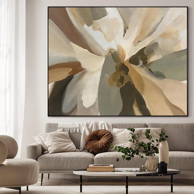 46"x60" XL Framed Wall Art - Decor Floral Earthy Tones and Soft Petals (Frame Assembly Required)