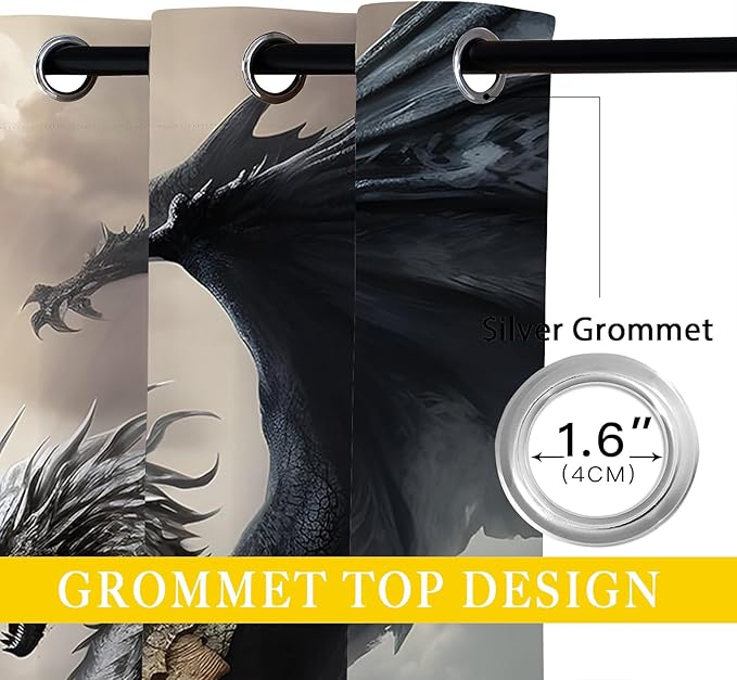 18TH CROZY Dragon Blackout Curtains for Girls Boy Home Decor, Fantasy Medieval Magical Animal Grommet Thermal Insulated Drapes Darkening Window Curtain for Bedroom Living Room, 84 x 84 Inch