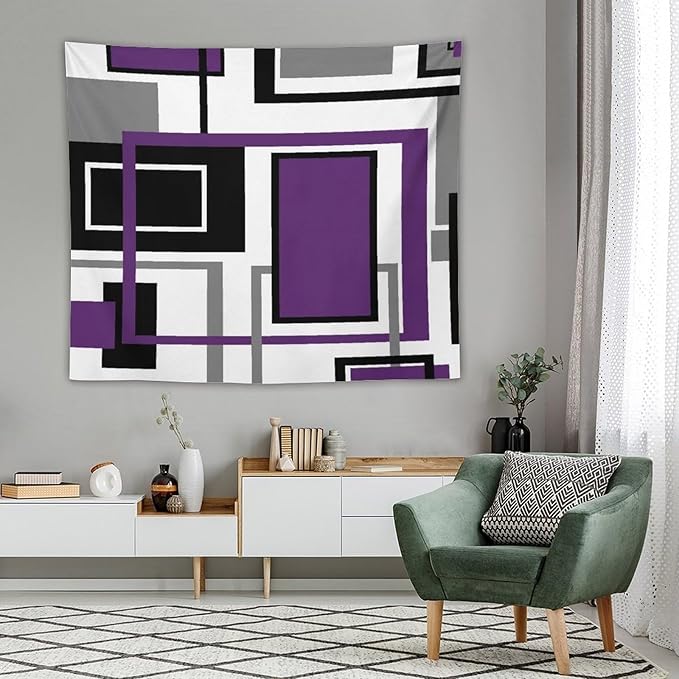 ZhiRain Purple Modern Tapestry Wall Hanging Geometric Purple Gray Black Tapestries Home Decor for Living Room Bedroom Farmhouse Apartment Dorm 50"x60"
