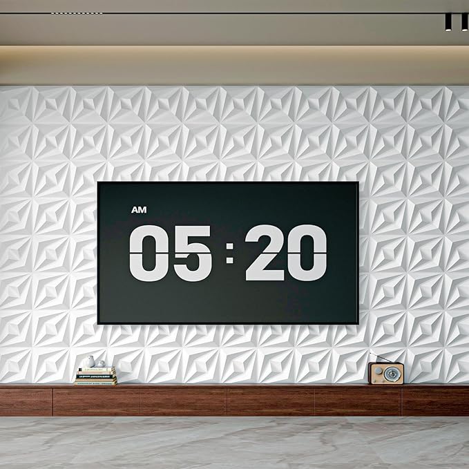 AMZDEPOT 50 Pack 3D Wall Panels for Interior Wall Decor, 3 Layout Options PVC Textured Wall Art Decor for Living Room Bedroom TV Background Gaming Room, 12''x12'', White