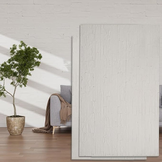 3D Wall Panels - 4PCS 47.2"x23.6" Faux Stone Wall Covering - MCM Modified Clay Material for Home Art, Accent Brick, Modern Exterior/Interior Decoration, Covering 31 sq.ft Reef White