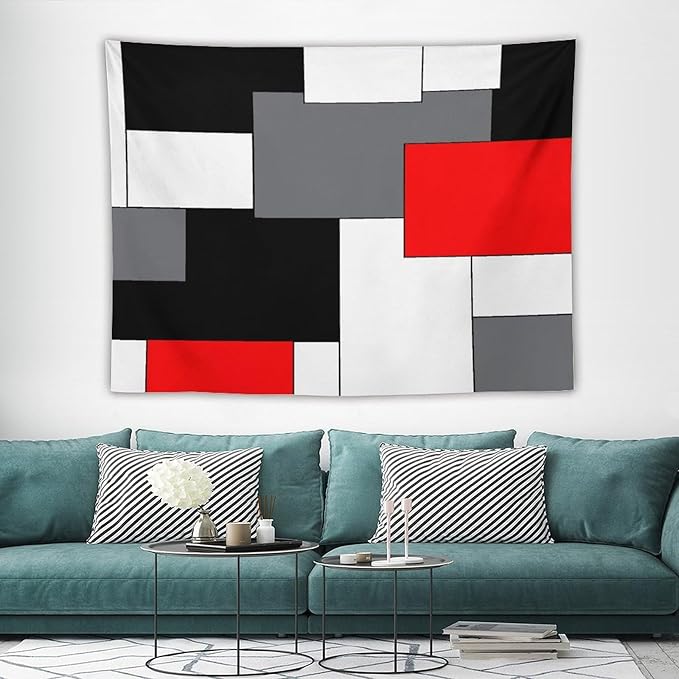 ZhiRain Black,Grey,Red,White Tapestry Wall Hanging Geometry Pattern Digital Print Multicolor Tapestries Home Decor for Living Room Bedroom Farmhouse Apartment Dorm 60"x80"