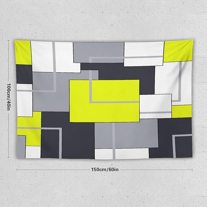 ZhiRain Yellow Gray Tapestry Wall Hanging Modern Black White Geometric Abstract Aesthetic Tapestries Home Decor for Living Room Bedroom Farmhouse Apartment Dorm 40"x60"