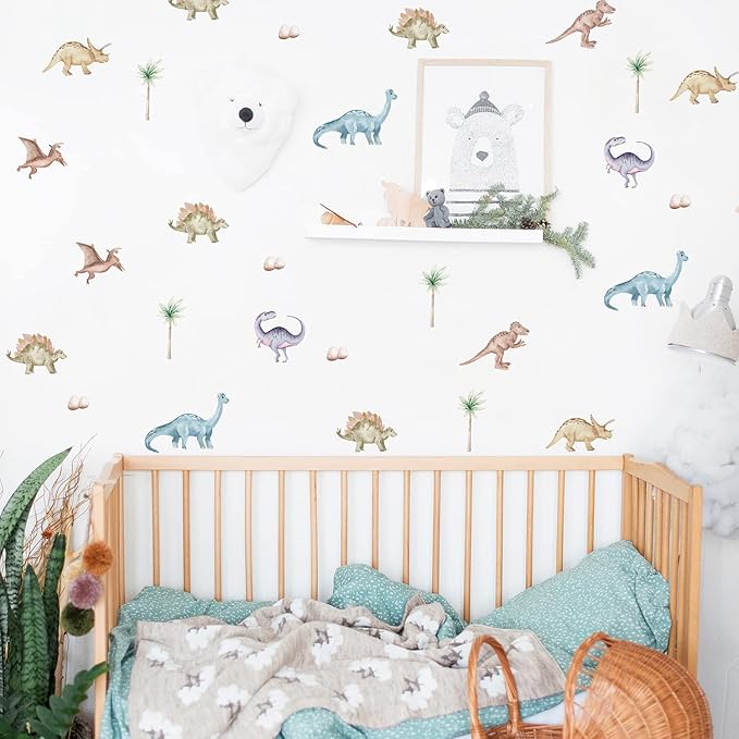 YouRfocus Dinosaur Wall Decals, Animal Boys Bedroom Wall Stickers 48 Decals, Removable Decor Peel and Stick Nursery Kids Room Playroom Vinyl Murals DIY Decorations (6 Sheets)