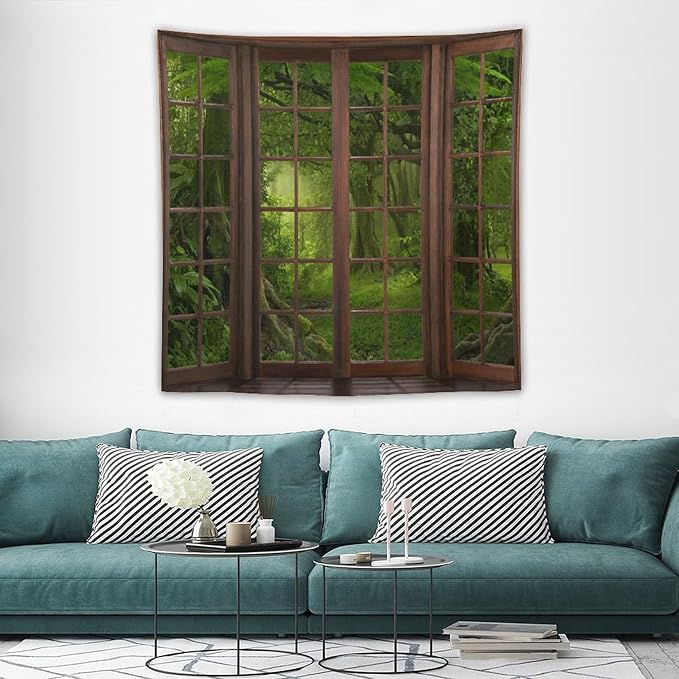 ZhiRain Misty Forest Landscape Tapestry Wall Hanging Green Tree in Jungle Forest Nature Scenery Woodland Tapestries Home Decor for Living Room Bedroom Farmhouse Apartment Dorm 60"x60"