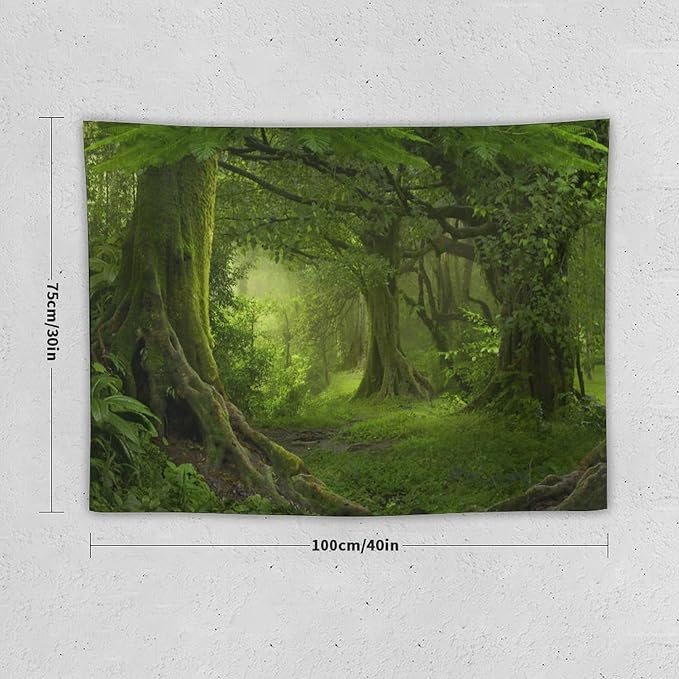 ZhiRain Misty Forest Tapestry Wall Hanging Green Tree in Jungle Forest Nature Scenery Woodland Backdrop Tapestries Home Decor for Living Room Bedroom Farmhouse Apartment Dorm 30"x40"