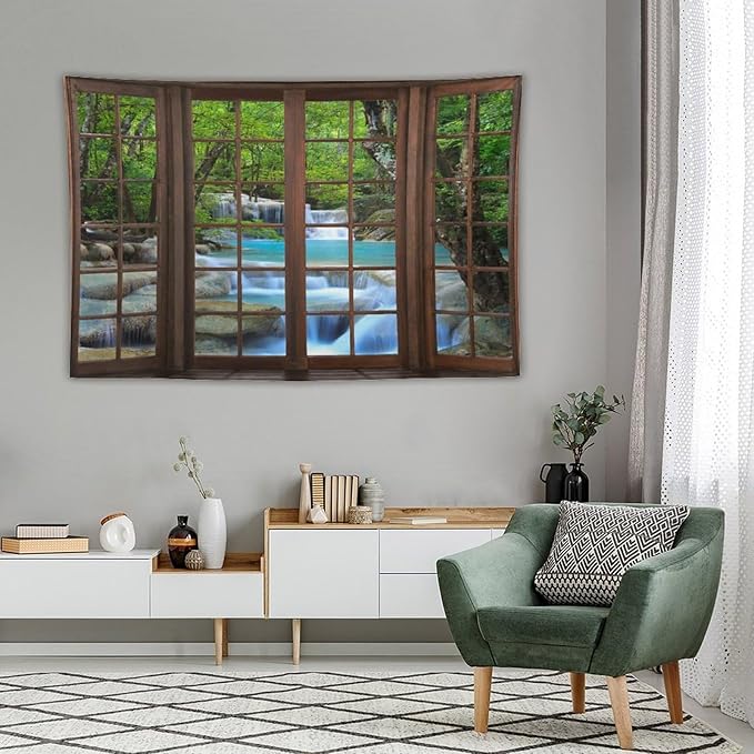 ZhiRain Waterfall Tree Landscape Tapestry Wall Hanging Natural Scenery Forest Garden Spring Stone River Tapestries Home Decor for Living Room Bedroom Apartment Farmhouse Dorm 40"x60"