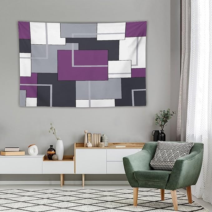 ZhiRain Purple Black White Tapestry Wall Hanging Modern Gray Geometric Abstract Aesthetic Tapestries Home Decor for Living Room Bedroom Farmhouse Apartment Dorm 40"x60"