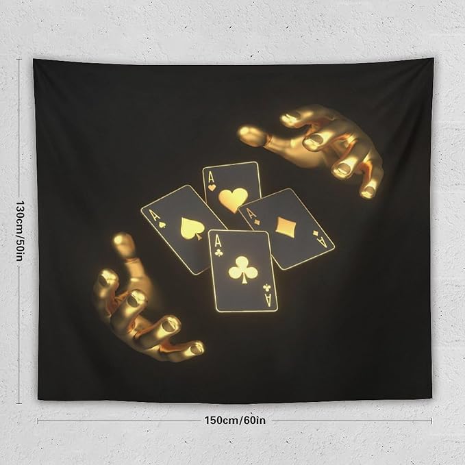 ZhiRain Poker Theme Tapestry Wall Hanging Modern Black Gold Playing Cards Art Printed Tapestries Home Decor for Living Room Bedroom Farmhouse Apartment Dorm 50"x60"