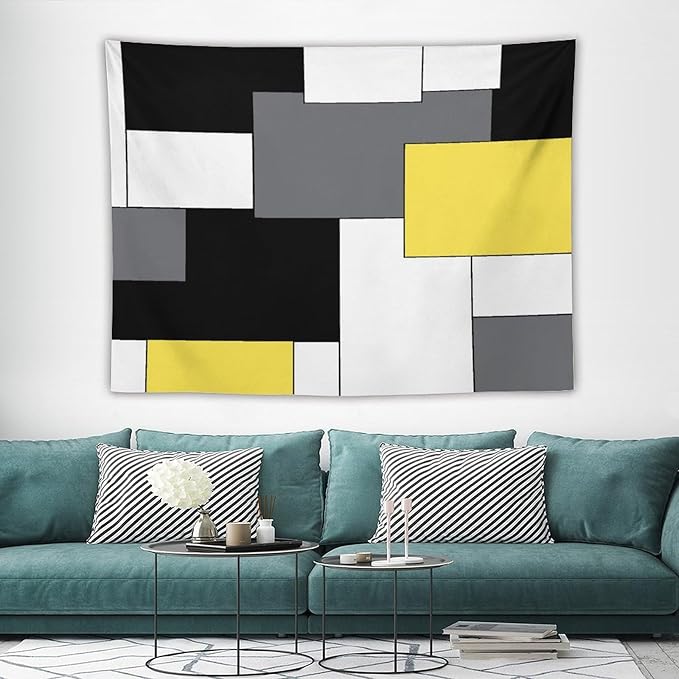ZhiRain Black,Grey,Yellow,White Tapestry Wall Hanging Geometry Pattern Digital Print Multicolor Tapestries Home Decor for Living Room Bedroom Farmhouse Apartment Dorm 60"x80"