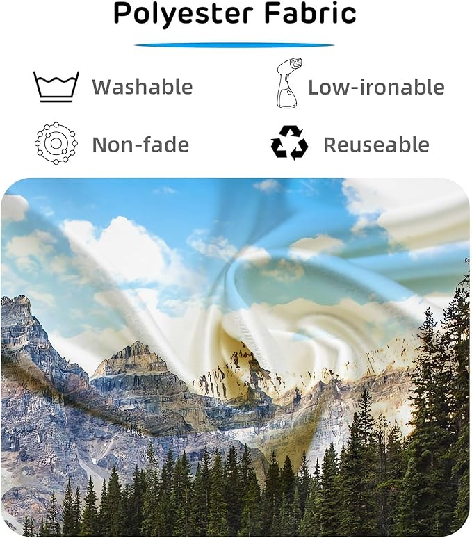 ZHXYMMS Mountain Lake Backdrop Banff National Park Lake Forest Scenery Photography Background Canadian Rockies Pine Trees Lakeside Canoe Outdoor Decorations Banner Photo Booth Studio Props 7x5ft