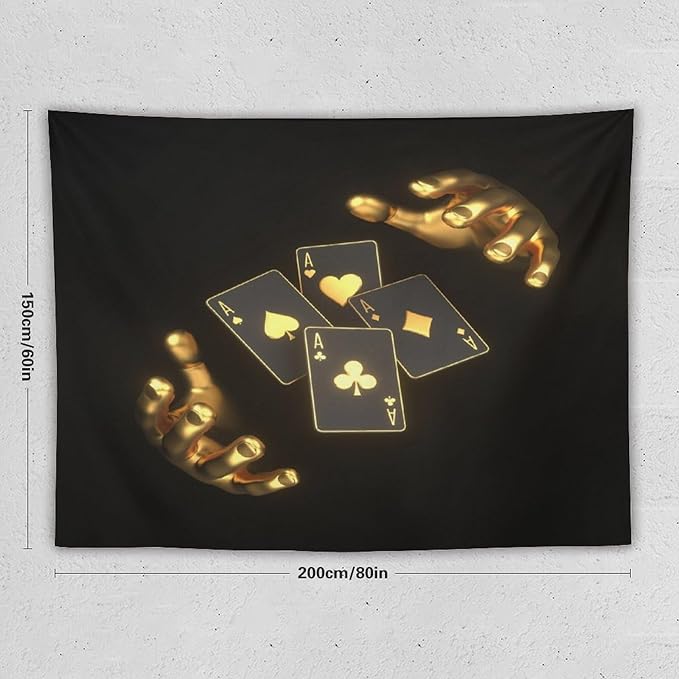 ZhiRain Poker Theme Tapestry Wall Hanging Modern Black Gold Playing Cards Art Printed Tapestries Home Decor for Living Room Bedroom Farmhouse Apartment Dorm 60"x80"