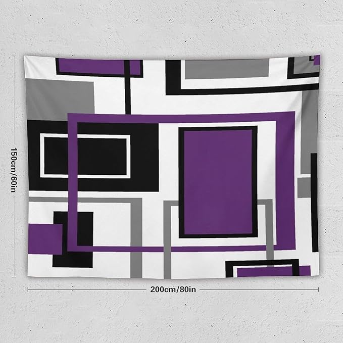 ZhiRain Purple Modern Tapestry Wall Hanging Geometric Purple Gray Black Tapestries Home Decor for Living Room Bedroom Farmhouse Apartment Dorm 60"x80"