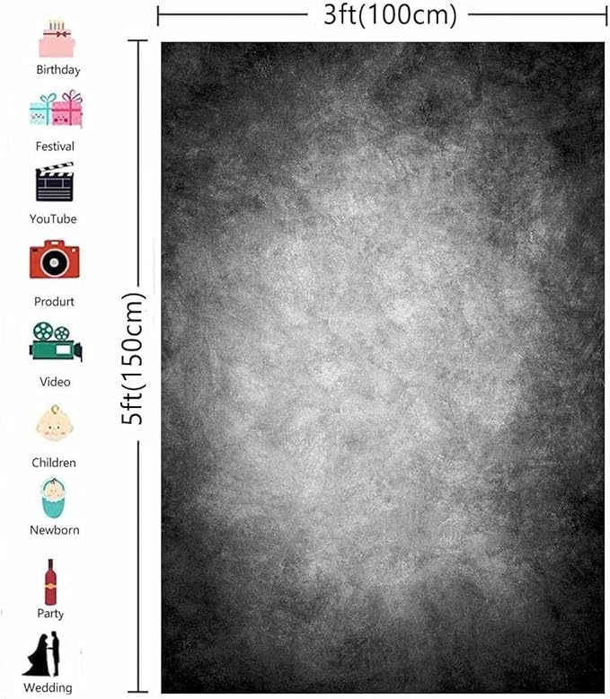 3x5ft Abstract Black Gray Portrait Photography Backdrops Photo Studio Prop Background for Children Adult