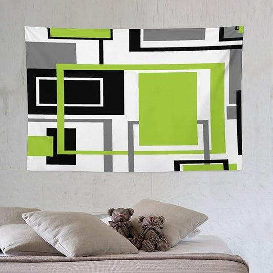 ZhiRain Modern Green Tapestry Wall Hanging Geometric Green Gray Black Tapestries Home Decor for Living Room Bedroom Farmhouse Apartment Dorm 40"x60"