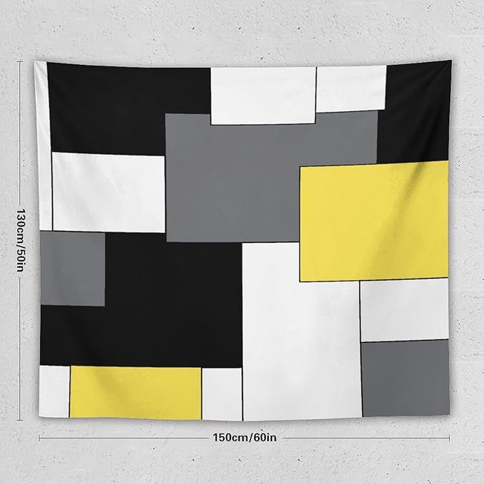 ZhiRain Black,Grey,Yellow,White Tapestry Wall Hanging Geometry Pattern Digital Print Multicolor Tapestries Home Decor for Living Room Bedroom Farmhouse Apartment Dorm 50"x60"