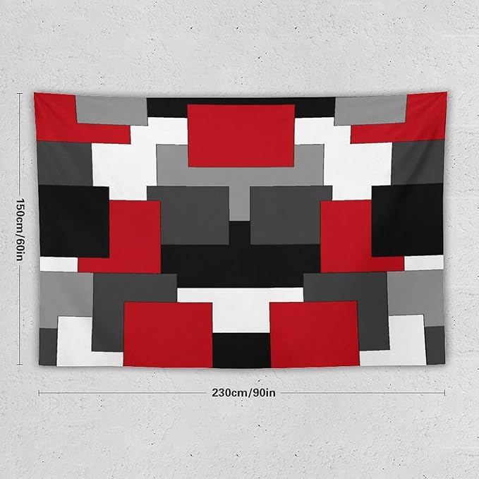 ZhiRain Red And Black Tapestry Wall Hanging Gray White Geometric Silver Dark Abstract Square Art Tapestries Home Decor for Living Room Bedroom Apartment Farmhouse Dorm 60"x90"